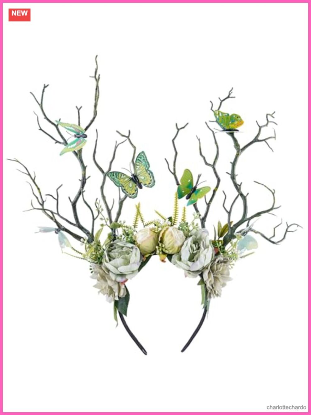 Handmade Faux Flower Branch Headband Butterfly Woodland Cosplay Renaissance